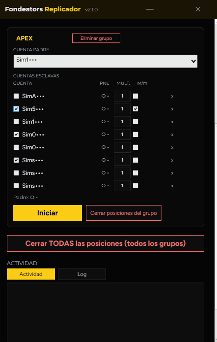 Lista de cuentas del Replicador